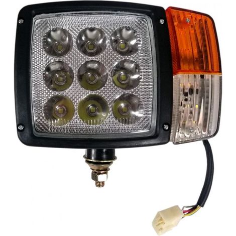 Phare LED gauche avec clignotant et feu de position, adapté pour tracteur, moissonneuse-batteuse, pelle et chasse-neige — 27 W,