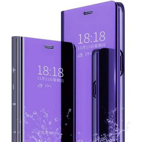 Coque pour Samsung A12,étui+ verre trempé Flip Clear View Translucide Miroir Standing 360°Housse antichoc Smart Cover Bumper Bleu v (1/4)