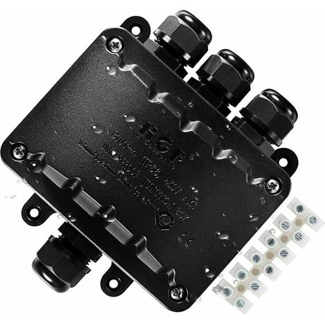 Scatola di giunzione a 4 vie, connettore per cavo impermeabile IP66, scatola di recinzione elettrica impermeabile per esterni nera, scatole terminali elettriche per cavi da 5-10 mm -