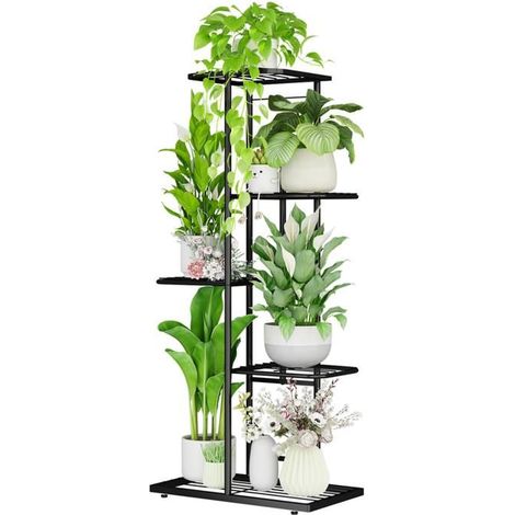Porte-plante - BAMWORLD - 5 niveaux - Escalier multifonction - Métal/bois - Noir - 41x22x96 cm (1/5)