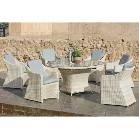 Conjunto mesa redonda + 6 sillones con cojines para terraza jardín Celebes-150/6, Médula Luxe. (1/5)