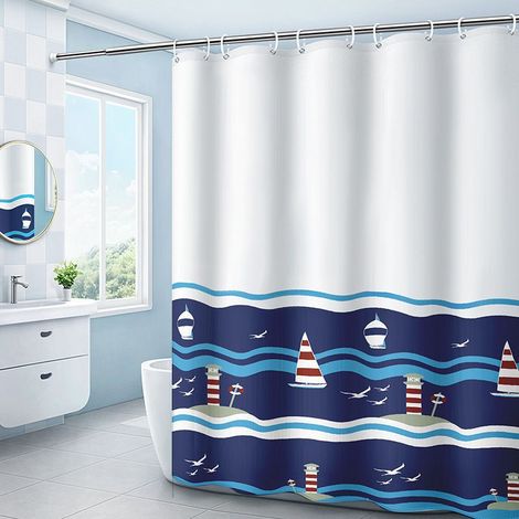 180 x 200cm Rideau de Douche avec 12 Crochets Séchage Rapide(Bateau), Tissu Polyester Imperméable Lavable en Machine, Rideaux Salle de Bain (1/5)