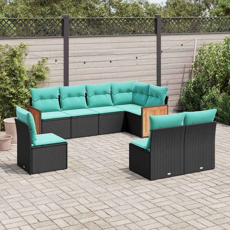vidaXL Salon de jardin 8 pcs avec coussins noir résine tressée (1/5)