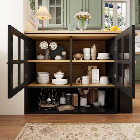 Aparador giratorio extensible MDF negro 138-204 cm OKMYHOME (1/5)