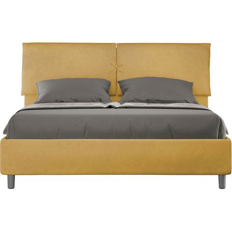 Letto matrimoniale e rete 160x200 in microfibra ocra Mados (1/4)