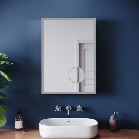 ELEGANT Bathroom Wall Cabinets Illuminated with LED Mirror Shaver Socket Magnifying Mirror Anti-Fog Function and 3 Lighting Modes, Single Door 500x700mm (1/5)