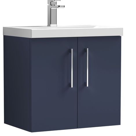Balterley Wall Hung 2 Soft Close Door & Bathroom Vanity Unit Basin, Midnight Blue, 600mm