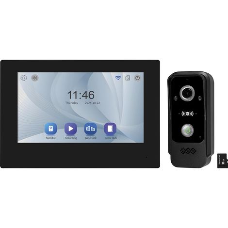 Interphone vidéo WiFi 2 fils, écran vidéo 1080p, déverrouillage par application carte RFID, vision nocturne, détection de mouvement (Noir) (1/5)