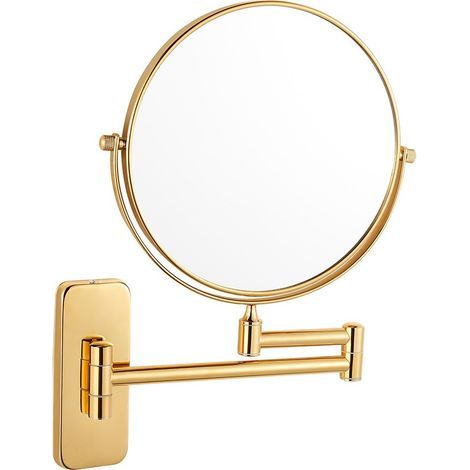LAN Runder Wandvergrößerungsspiegel x10 Badezimmer-Schminkspiegel Gold Rasierspiegel mit flexiblem Arm, 360° schwenkbar, doppelseitig, 20 cm Durchmesser (1/5)