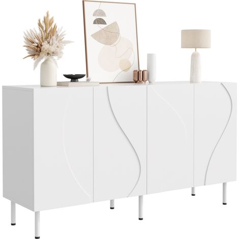 Buffet moderne à 4 portes sculptées, design sans poignées avec ouverture push-to-open, grand rangement pour salon et entrée, structure PB/MDF, pieds métal CHICFURN (1/5)