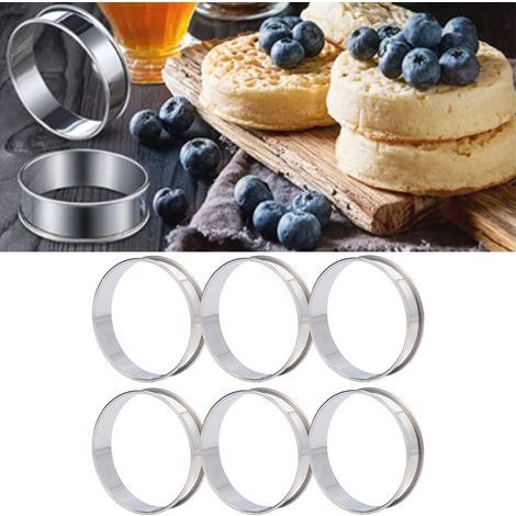6 anneaux à muffins en acier inoxydable, double volume et démoulage facile, pour la préparation de crumpets et pains anglais à la maison - Lot de 6, diamètre 8 cm (1/5)