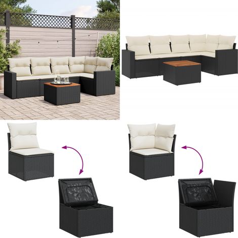 Salon de jardin 6 pcs avec coussins noir résine tressée - Ensemble Salon De Jardin - Mobilier De Jardin - Canapé Extérieur - Chaise Extérieure - Table Basse Jardin - Home & Living (1/5)