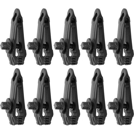 Lot de 10 clips de fixation en plastique noir pour tente, auvent ou bâche, accessoire de camping. (1/5)