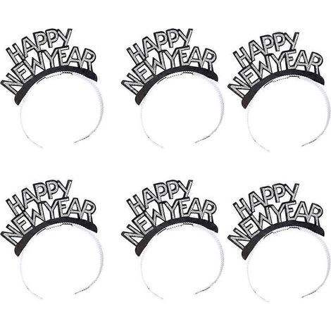 Set mit 6 schwarzen „HAPPY NEW YEAR“-Haarreifen aus hochwertigem Aluminium, Partydekoration, glitzernder Haarschmuck, Geschenk, Foto-Requisite – 17 x 14 cm – Schwarz (1/3)