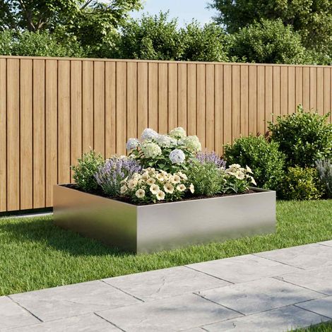 vidaXL Macetero de Jardín Plateado 100 x 100 x 30 cm Acero inoxidable (1/5)