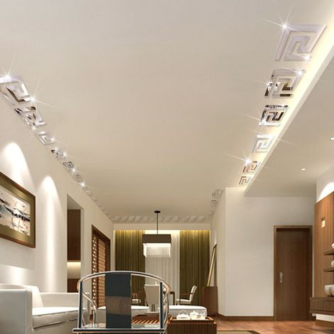 Decoración de pared con efecto espejo – 10 pegatinas acrílicas PS de 4,5 cm x 4,5 cm, oro/plata – borde decorativo resistente al calor (1/5)