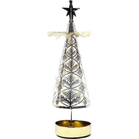 Bougeoir rotatif en forme d'arbre, pour décoration de maison, ambiance de dîner, décor de Festival, tasse en fer en pin doré (1/5)