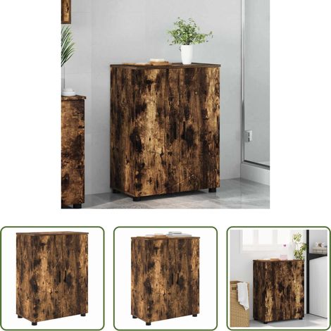 Rangement salle de bain -  Cabinet de salle de bain avec porte Chêne fumé 60 x 35 x 80 cm (1/5)