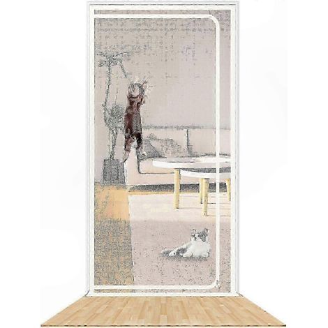 Reißverschluss für Hunde und Katzen, robuste weiße Moskitonetztür, geeignet für 90x210cm Rahmen, hält Ihre Haustiere im Inneren sicher. (1/5)