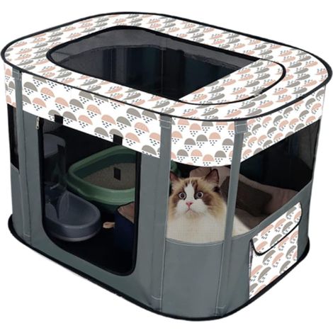 Portable Dog House Pets Fence Foldable Pet Playpen Delivery Room Cats Nest Puppy House Closed Kennel Pets Tent (S/70 x 50 cm, Grey) (1/5)