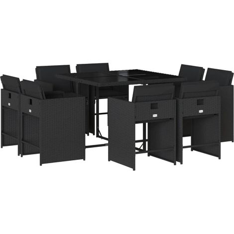 Maison Exclusive - 9-tlg. Garten-Essgruppe mit Kissen Schwarz Pol