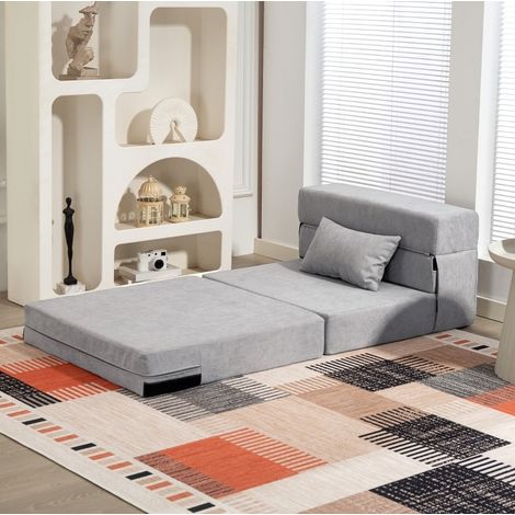 Klappbares Boden-Sofa 210 x 80 x 15 cm, aus Schaumstoff, hellgrau HAVRYA (1/5)