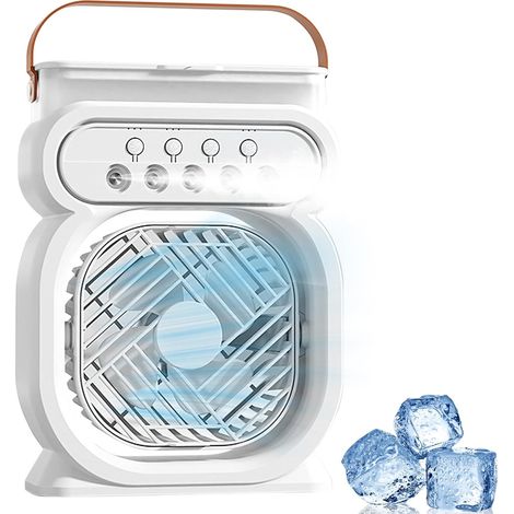 Aire acondicionado portátil, mini aire acondicionado silencioso, enfriador de aire, humidificador, ventilador nebulizador de 3 velocidades, luz nocturna, temporizador para oficina y hogar [Clase energ (1/5)