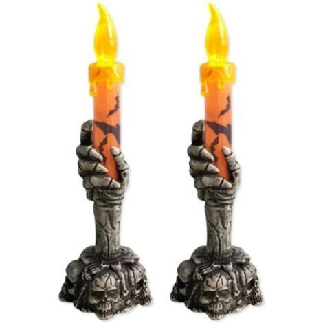 Bougeoir en forme de crâne d'halloween, lampe éclairée d'halloween, squelette fantôme main,orange (1/5)