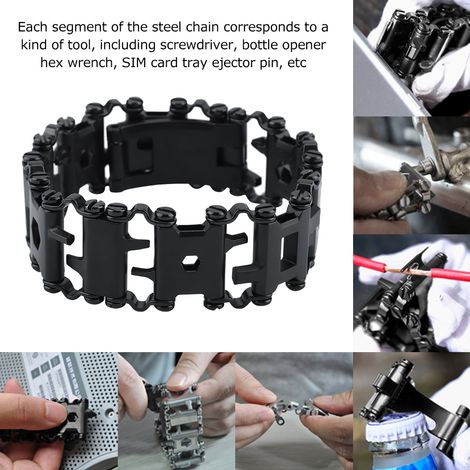 Bracelet multifonctionnel 29 en 1 en acier inoxydable pour outils d'extérieur, bracelet punk portable (noir) (1/5)