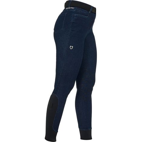 40, Blu: Pantaloni da donna per equitazione in tessuto denim tecnico con grip siliconato (1/5)