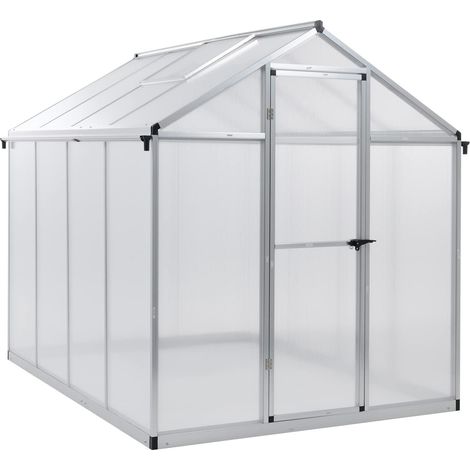 Aoodor walk-in Polycarbonate Greenhouse for Outdoors-243.1x182.9x205.7cm-silver (1/5)