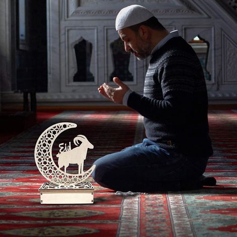 Veilleuse artisanale en bois, magnifique cadeau, décoration lumineuse LED 3D lune et étoile faite main, lampe Ramadan Moubarak, ornements pour la maison, la chambre et l'Aïd.