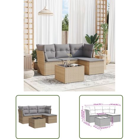 The Living Store 5-tlg. Garten-Sofagarnitur mit Kissen Beige Poly Rattan - Gartenmöbel Set - Esszimmergarnitur Outdoor - Lounge Möbel - Rattan Sofa - Gartenlounge