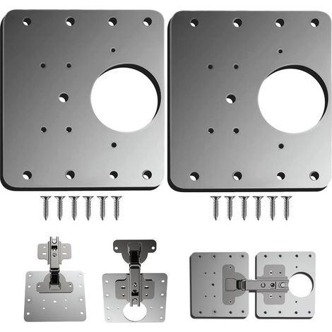 Plaque Reparation Charniere Porte d'armoire,2 Pièces plaque de réparation de charnière de porte de placard de cuisine avec trou, supports de fixation plats en acier inoxydable avec vis (1/5)
