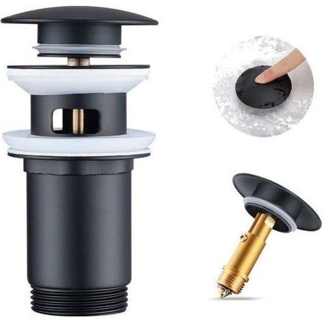 Bonde de Lavabo Noir Bonde Pop-up avec Trop-plein Automatique Universelle Vidage pour Vasque Baignoire Salle de Bain Équipé Panier-filtre (1/5)