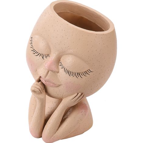 Tête de pot de fleur visage fermé yeux, pot de plante tête pour plantes d'intérieur/extérieur, avec trou de drainage, design original pour déco jardin.