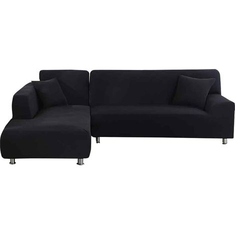 Ecksofabezug für 2- und 3-Sitzer-Sofas – L-förmiger Gummizug – Schwarzes Polyester, fleckenabweisend, maschinenwaschbar – Geeignet für Sofas (1/5)