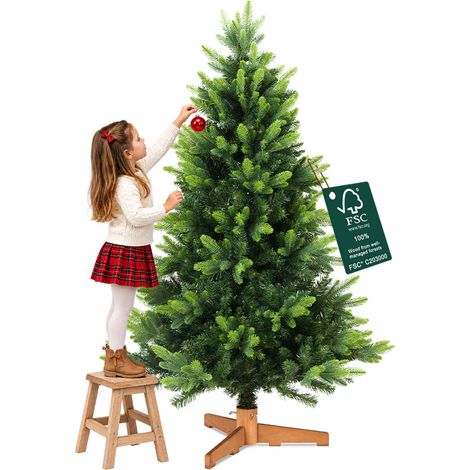 Albero di Natale Strasburgo Verde 220cm Foltissimo con Punte PVC e PE Base Legno (1/5)
