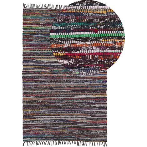 Tappeto multicolore scuro in cotone con fronde 140 x 200 cm Danca
