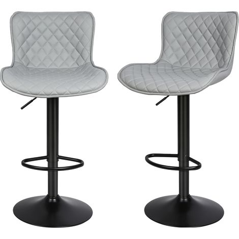 Lot de 2 tabourets de bar, tabourets de bar en maille sergé PU, pivotants avec dossier et repose-pieds, grands tabourets de bar à carreaux, pour îlot de cuisine, hauteur réglable, gris clair (1/5)