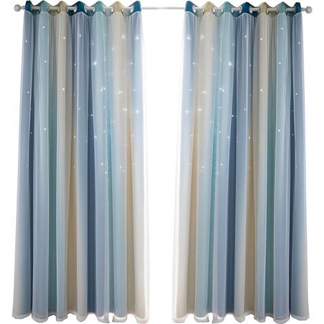 Rideaux Étoilés Occultants à Double Couche Multicolores pour Chambre Enfant Fille Salon, 1 Panneau (53" x 85", Bleu)