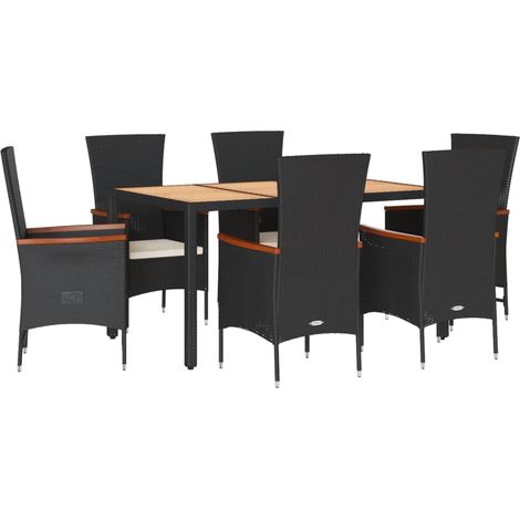 Maison Exclusive - 7-tlg. Garten-Essgruppe mit Kissen Schwarz Pol