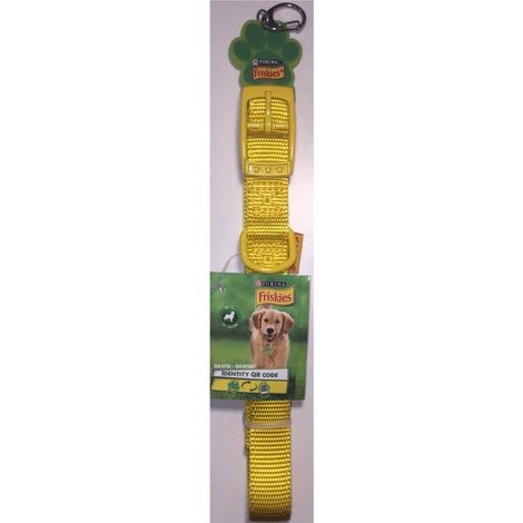 Yellow dog collar - Size ML 35-55cm - QR code - Friskies Purina