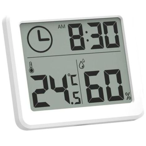 Mini Thermometre Interieur Numérique, Hygrometre Portable Professionnel à Grand Écran avec Horloge, Thermomètre Blanc Précis, Hygromètrepour la Maison (1/5)