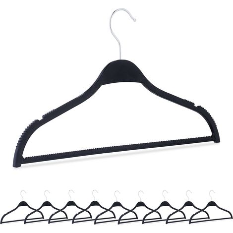 Relaxdays Coat Hangers, 10x Set, Space-Saving Storage, Thin Clothes Hanger, Organise Closet, Wheat Straw, Plastic, Black