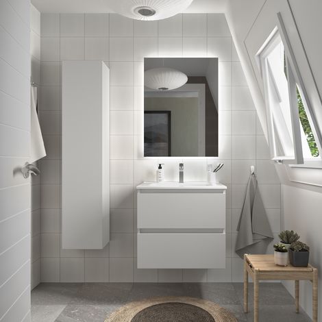Mueble de baño Bequia 70 cm Blanco Mate con Lavabo de porcelana