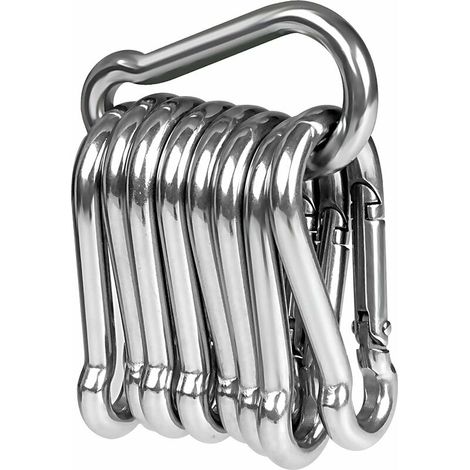10 moschettoni in acciaio inossidabile, moschettoni con chiusura a clip, moschettoni in acciaio di alta qualità per tutti gli strumenti di trazione e maniglie con occhiello (1/5)