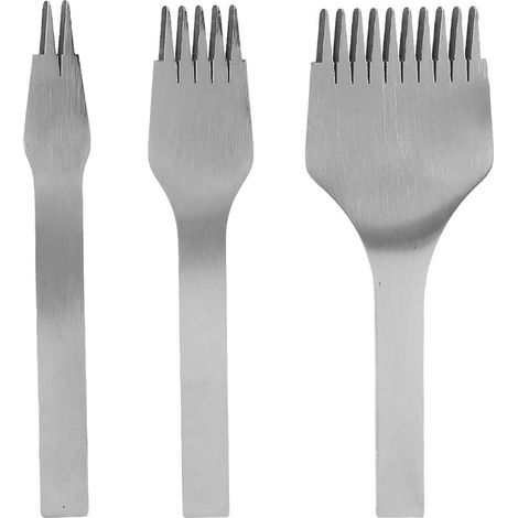 Lot de 3 Poinçons Ciseau à Cuir Acier 2+5+10 Dents Kit Outillage Artisanat DIY Trous 3mm