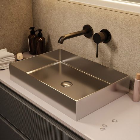 Ceramia Timeless Freistehende Waschbecken aus Edelstahl 304, 55x38x11cm ohne Überlauf + Spüle, Chrom gebürstet