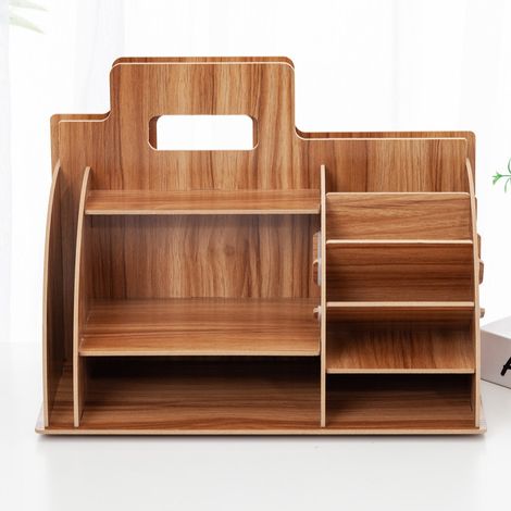 Organisateur de Bureau en Bois Étagère de Bureau Organiseur de Bureau avec Poignée Etagere Rangement Bureau Multifonctionnel Organisateur de Bureau Vintage pour Bureau Stylo DIY Maison École (1/5)